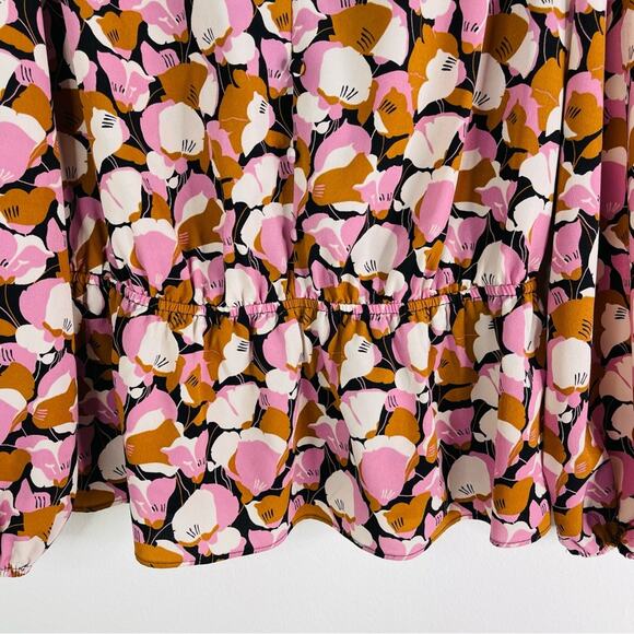 Nine West pink white floral button peplum office preppy top large - Picture 3 of 7